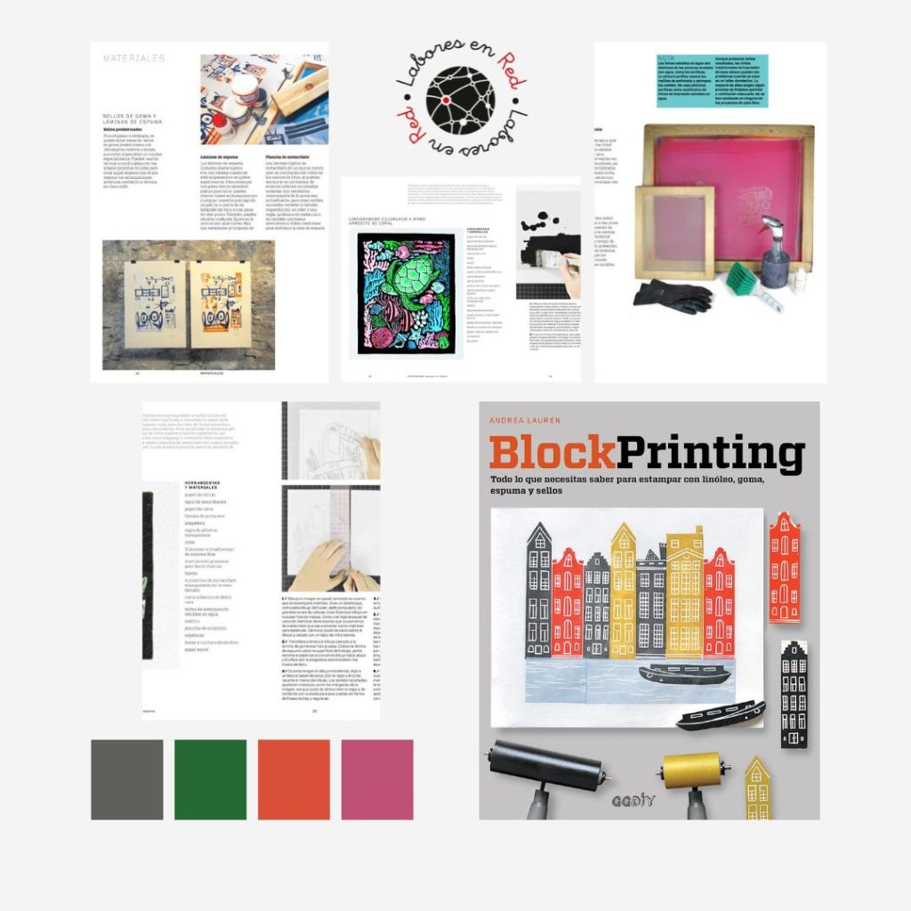 block printing collage labores en red